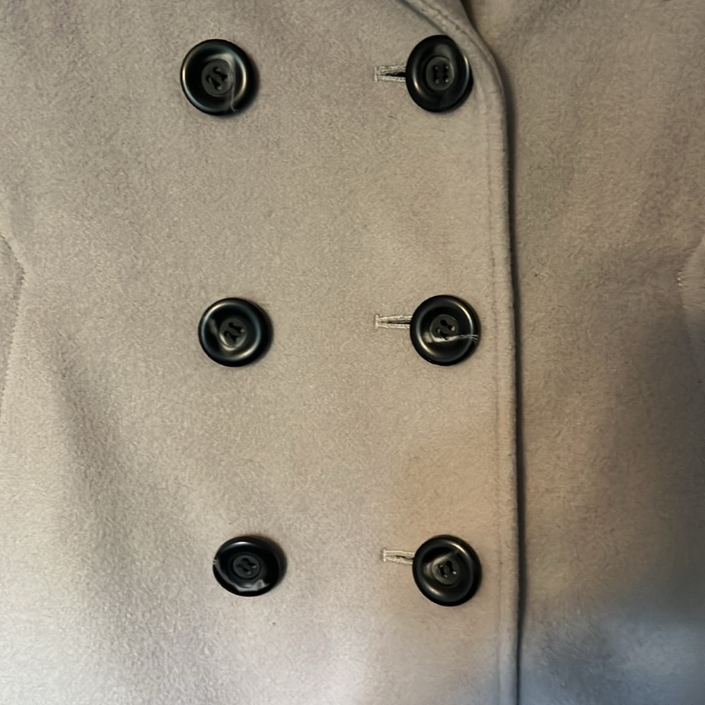 Double breasted wool and calf skin leather pea coat size large - Picture 2 of 7